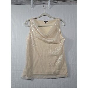Talbots Sleeveless Top Size Medium Beige Sequin‎ Front Cowl Neck Tank Womens